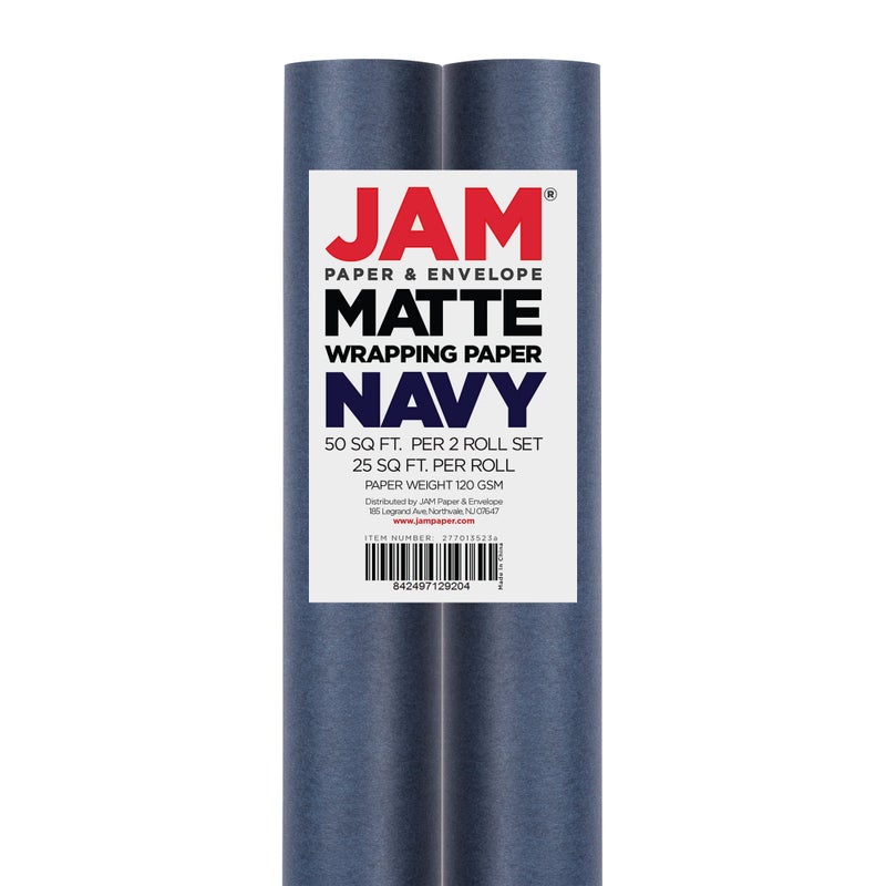 JAM Paper Gift Wrap - Matte Wrapping Paper - 50 Sq Ft Total (30 in x 10 Ft Each) - Matte Cobalt Navy Blue - 2 Rolls/Pack - Image 4